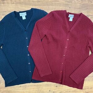 (2) Pendleton Women M Cardigan Sweaters Cable Knit Cotton Blend Hong Kong Preppy